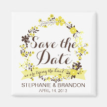 Yellow Spring Floral Wreath Save The Date Magnet