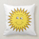 Yellow Summer Sun with a Happy Face. Throw Pillows