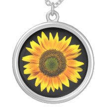 Yellow sunflower photo silver necklace
