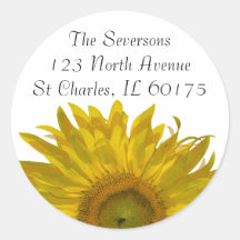 Yellow Sunflower Return Address Round Stickers