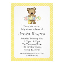Yellow Teddy Bear Blocks Baby Shower Invitations