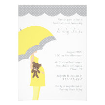 Yellow Umbrella Baby Shower Invitations