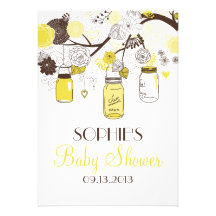 Yellow Whimsical Mason Jars Baby Shower Invitation
