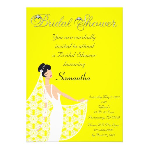 Yellow & White Bride Bridal Shower Invitation