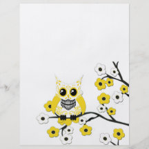 Yellow White Cherry Blossoms Owl Flyer