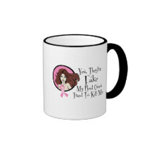 Yes They Are Fake Brunette Breast Cancer Survivor Coffee Mug