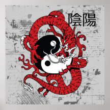 Yin yang Chinese symbol and dragon Print