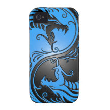 Yin Yang Dragons, blue and black iPhone 4 Cases