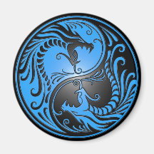 Yin Yang Dragons, blue and black Refrigerator Magnets