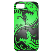 Yin Yang Dragons, green and black