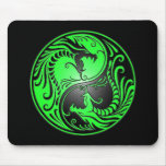 Yin Yang Dragons, green and black Mouse Mat