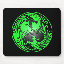 Yin Yang Dragons, green and black Mouse Mat