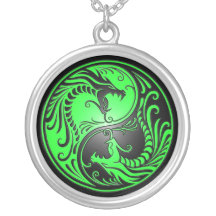 Yin Yang Dragons, green and black Necklaces