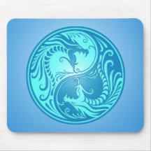Yin Yang Dragons, light blue Mouse Pads