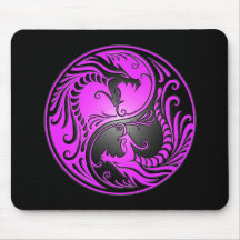 Yin Yang Dragons, purple and black Mousepads