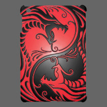 Yin Yang Dragons, red and black ipad mini cases