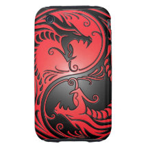 Yin Yang Dragons, red and black Tough iPhone 3 Cover