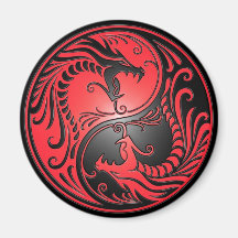 Yin Yang Dragons, red and black Fridge Magnets