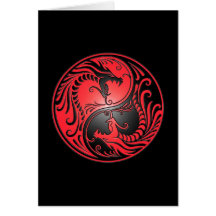 Yin Yang Dragons, red and black Greeting Card