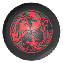 Yin Yang Dragons, red and black Plates