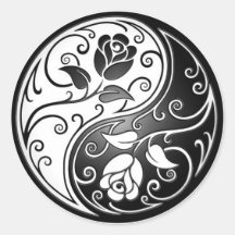 Yin Yang Roses, black Stickers