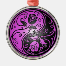 Yin Yang Roses, purple and black Christmas Tree Ornaments