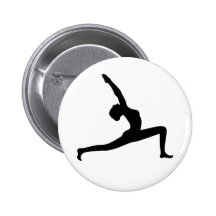 Yoga Black Silhouette Woman Posing Round Button