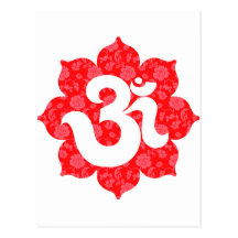 Yoga Om in Lotus Red Postcards