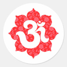 Yoga Om in Lotus Red Round Stickers