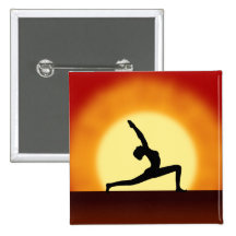 Yoga Pose Woman Silhouette Sunrise Square Buttons
