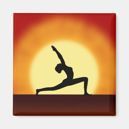 Yoga Pose Woman Silhouette Sunrise Square Magnets