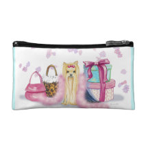 Yorkie in her Boudoir Cosmetics Bags