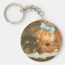 Yorkie Mama with Puppy Key Chain