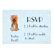 Yorkshire Terrier - Blue w/ White Diamond Design Invitation
