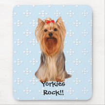 Yorkshire Terrier - Blue w/ White Diamond Design Mousepads