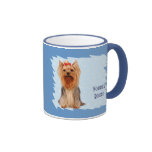 Yorkshire Terrier - Blue w/ White Diamond Design Coffee Mugs