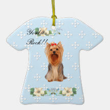 Yorkshire Terrier - Blue w/ White Diamond Design Christmas Ornaments
