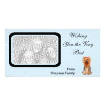 Yorkshire Terrier - Blue w/ White Diamond Design Photo Cards