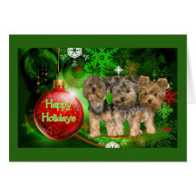 Yorkshire Terrier Christmas Card Red Ball