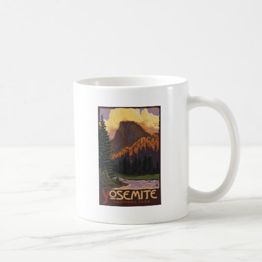 Yosemite National Park - Half Dome Travel Poster Mugs