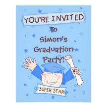 Young Boy Kindergarten Blue Graduation Invitation