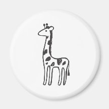 Young Giraffe in Black and White Sketch Magnets