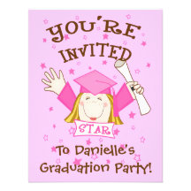 Young Girl Kindergarten Blue Graduation Invitation
