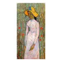 Young Girl Standing at Wheat Fields - van Gogh Custom Photo Card