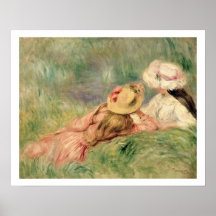 Young Girls on the River Bank (oil on canvas) Poster