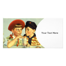 Young Lovers Vintage Illustration Customized Photo Card