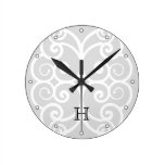 Your Letter. Black / White Swirl Monogram. Custom Wall Clock