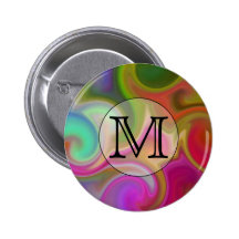 Your Letter, Colourful Swirls and Custom Monogram. Pinback Buttons