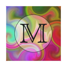 Your Letter, Colourful Swirls and Custom Monogram. Canvas Print
