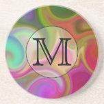 Your Letter, Colourful Swirls and Custom Monogram. Beverage Coasters